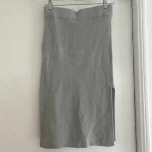 Grey ribbed midi pencil skirt